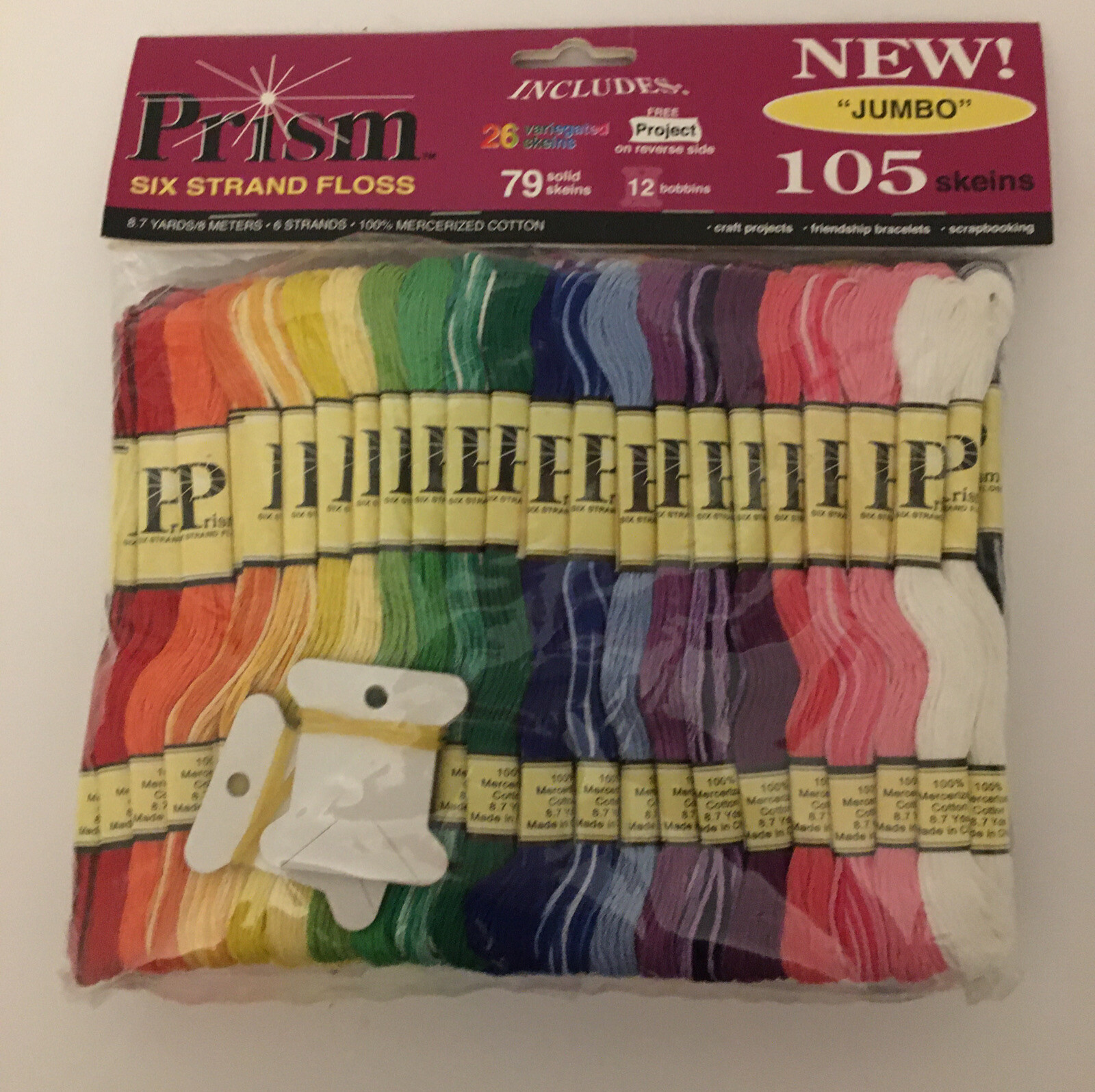 Prism 6-Strand Floss Jumbo Pack 8.7yd 105 Skeins/Pkg Assorted Colors 12 Bobbins