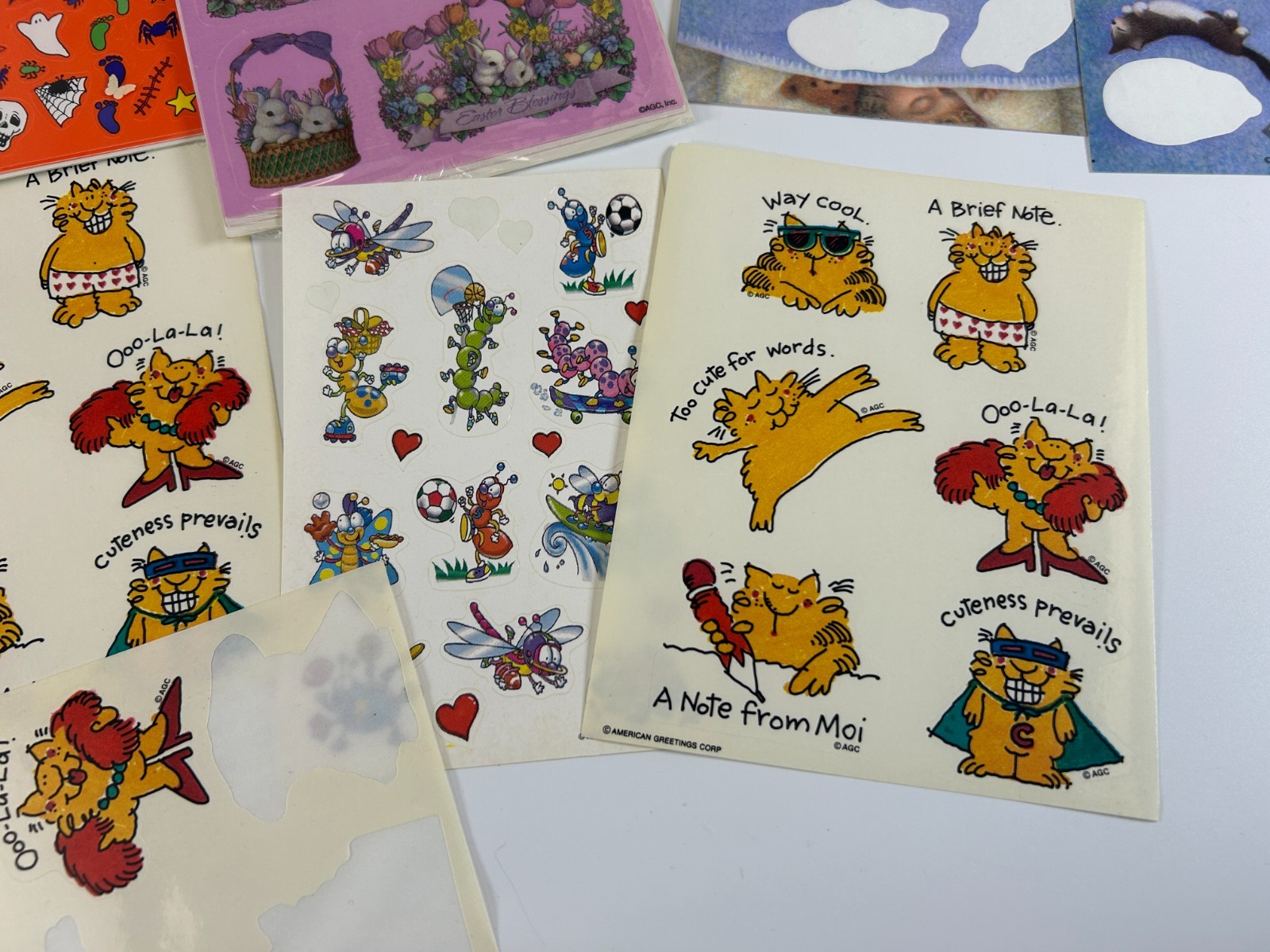 Lot 90s Stickers Sheets Holographic Teapots Cats Garden Easter New & Used
