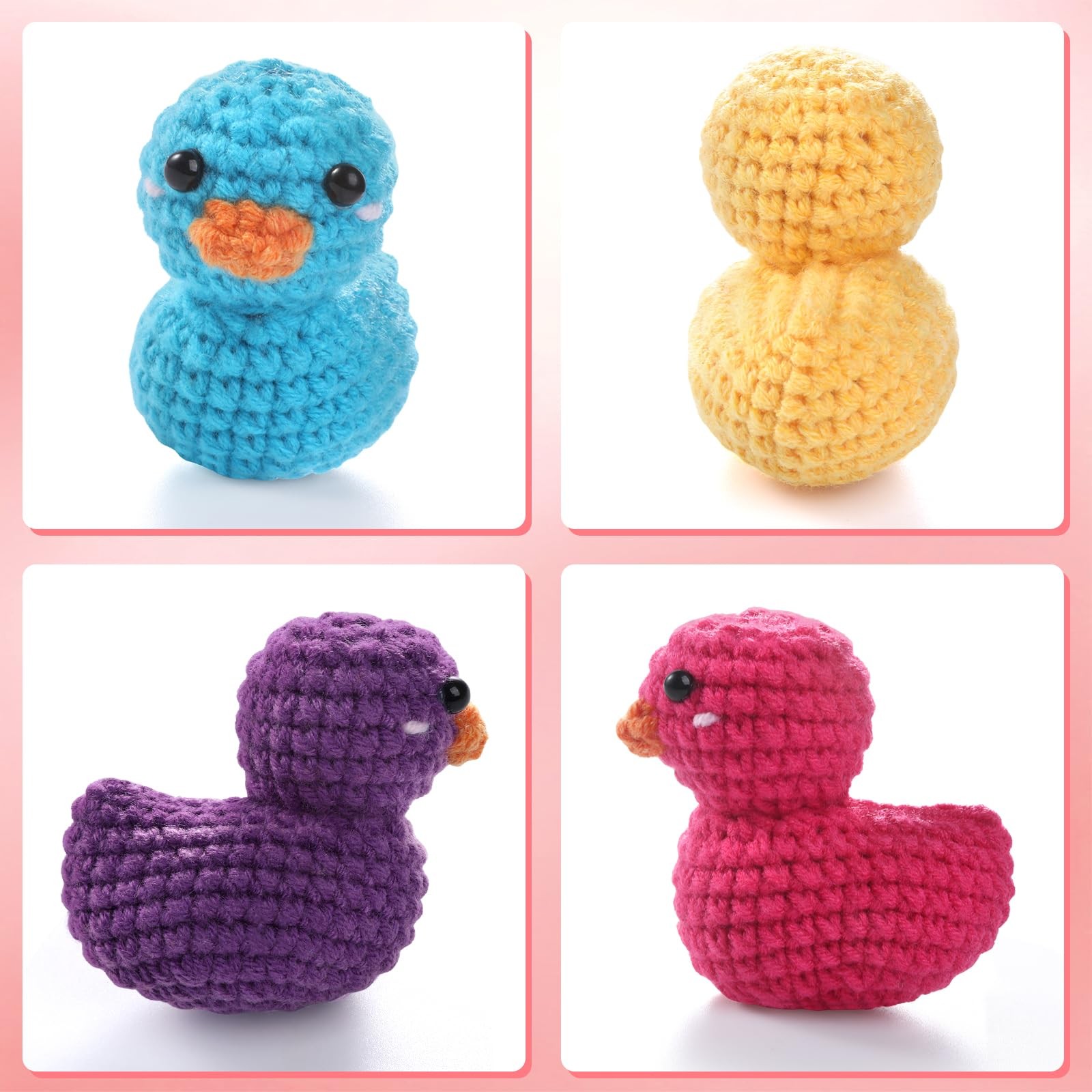 4 Pack Duck Crochet Kit for Beginners with Easy Yarn and Step-by-Step Video T…
