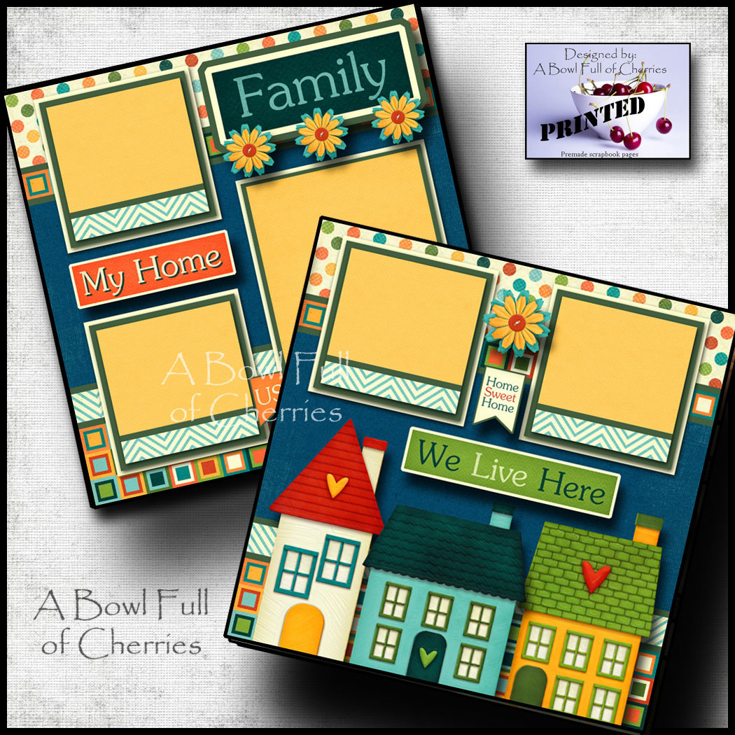 FAMILY HOME 2 premade scrapbook pages paper piecing printed house 12×12 ~ CHERRY
