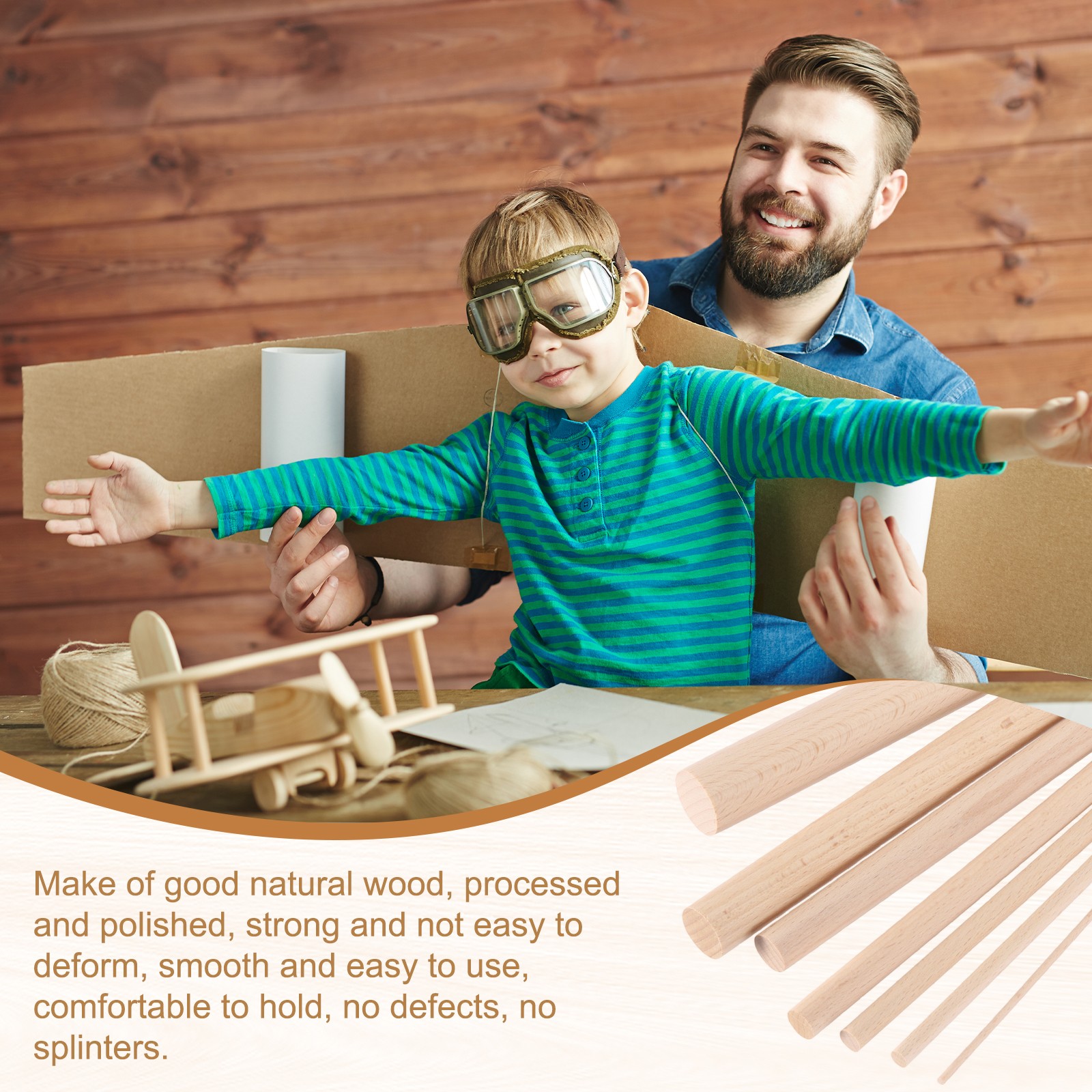 Wooden Dowel Rods,(5mm)1/4 x 8 Inch Round Wooden Rod for DIY,Pack of 10