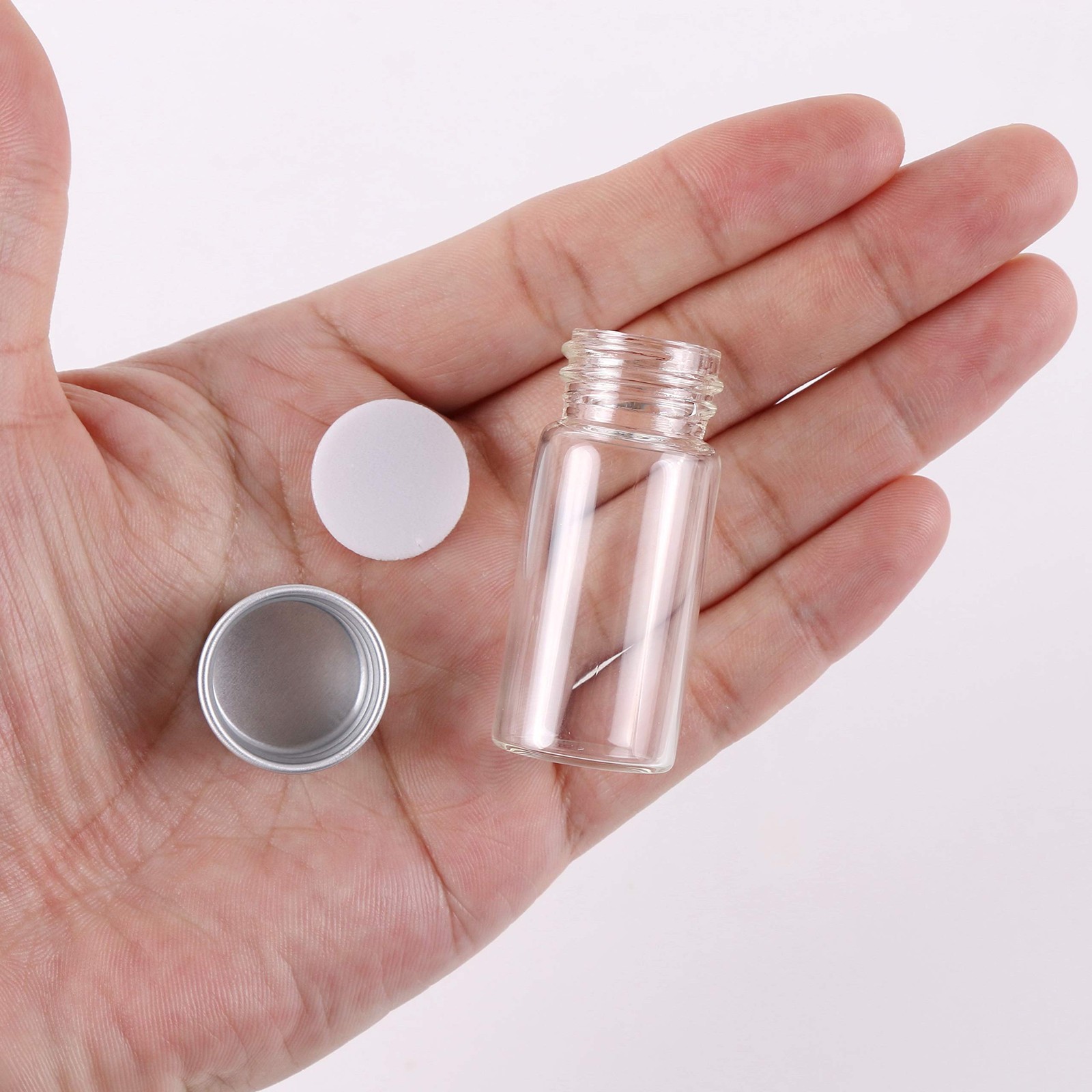 100 10Ml Vials Small Mini Tiny Glass Bottles Clear Empty Jars with Aluminum Top