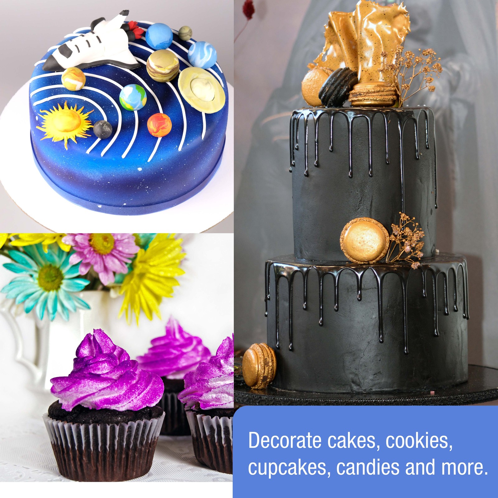 Pro CAKE DECORATING SYSTEM 3 Airbrush Kit 12 Color Food Coloring Set Compressor
