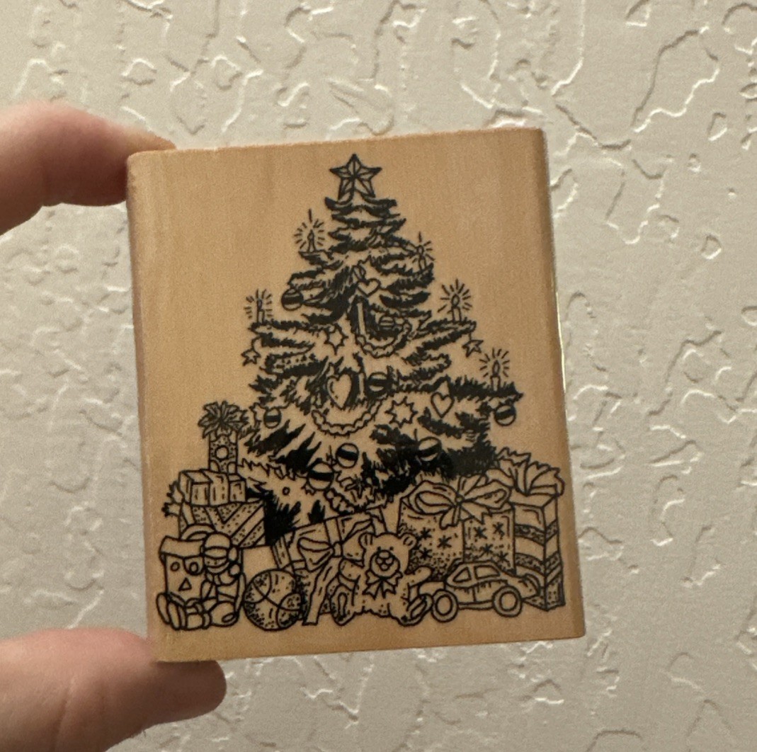 Christmas Tree Wood Block Rubber Stamp 2.5 x 3 inches