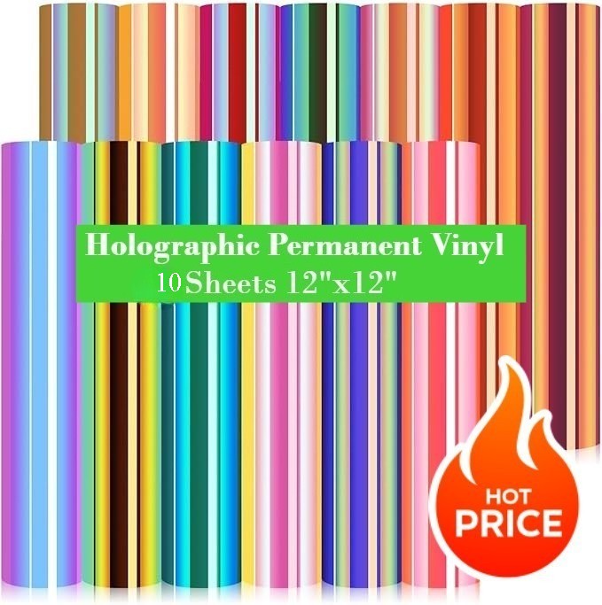 10 Sheets Holographic Permanent Vinyl 12″x12″ Vinyl for Cricut & Silhouette