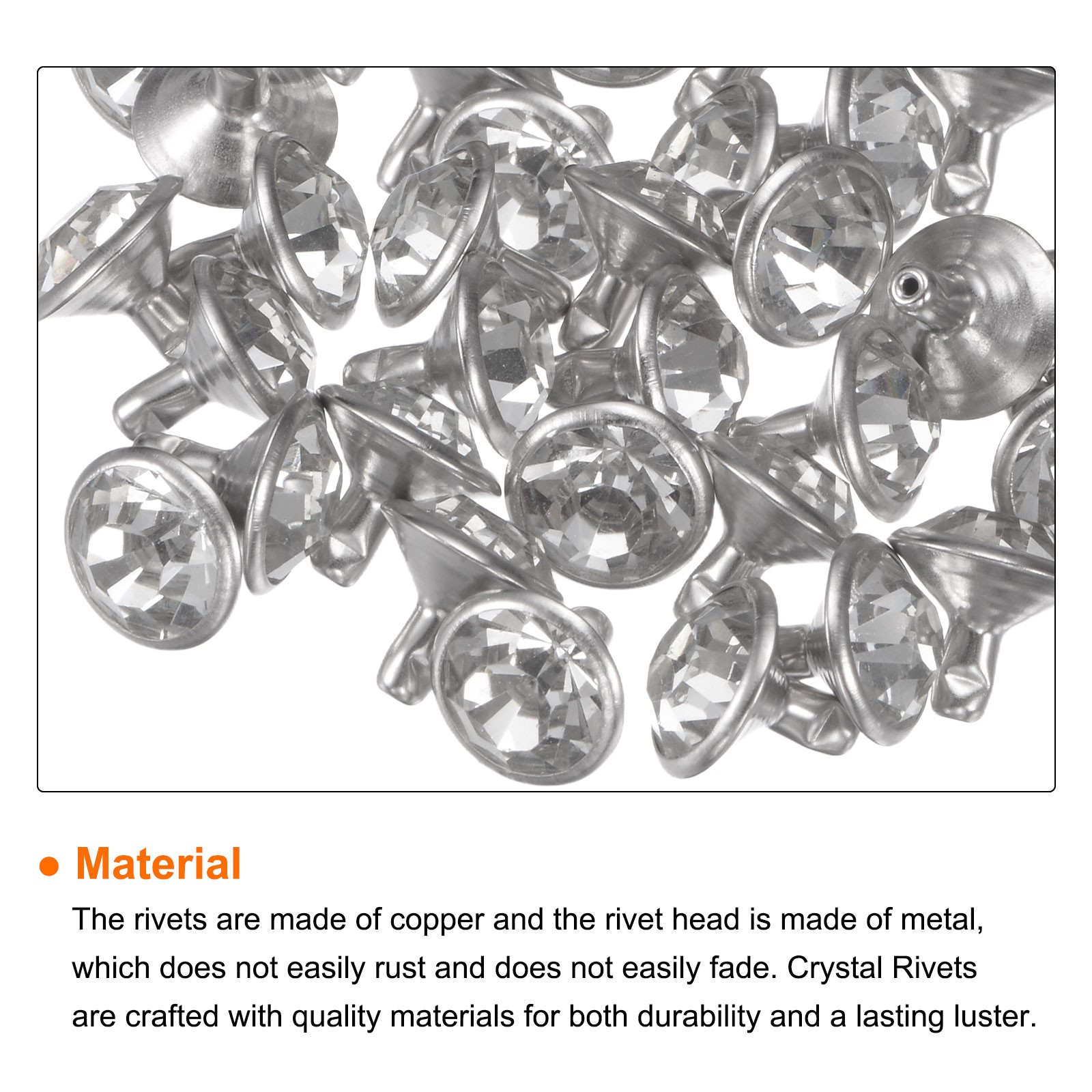 200pcs Crystal Rivets 10mm Rhinestone Rivets Rapid Stud Rivets White Clear