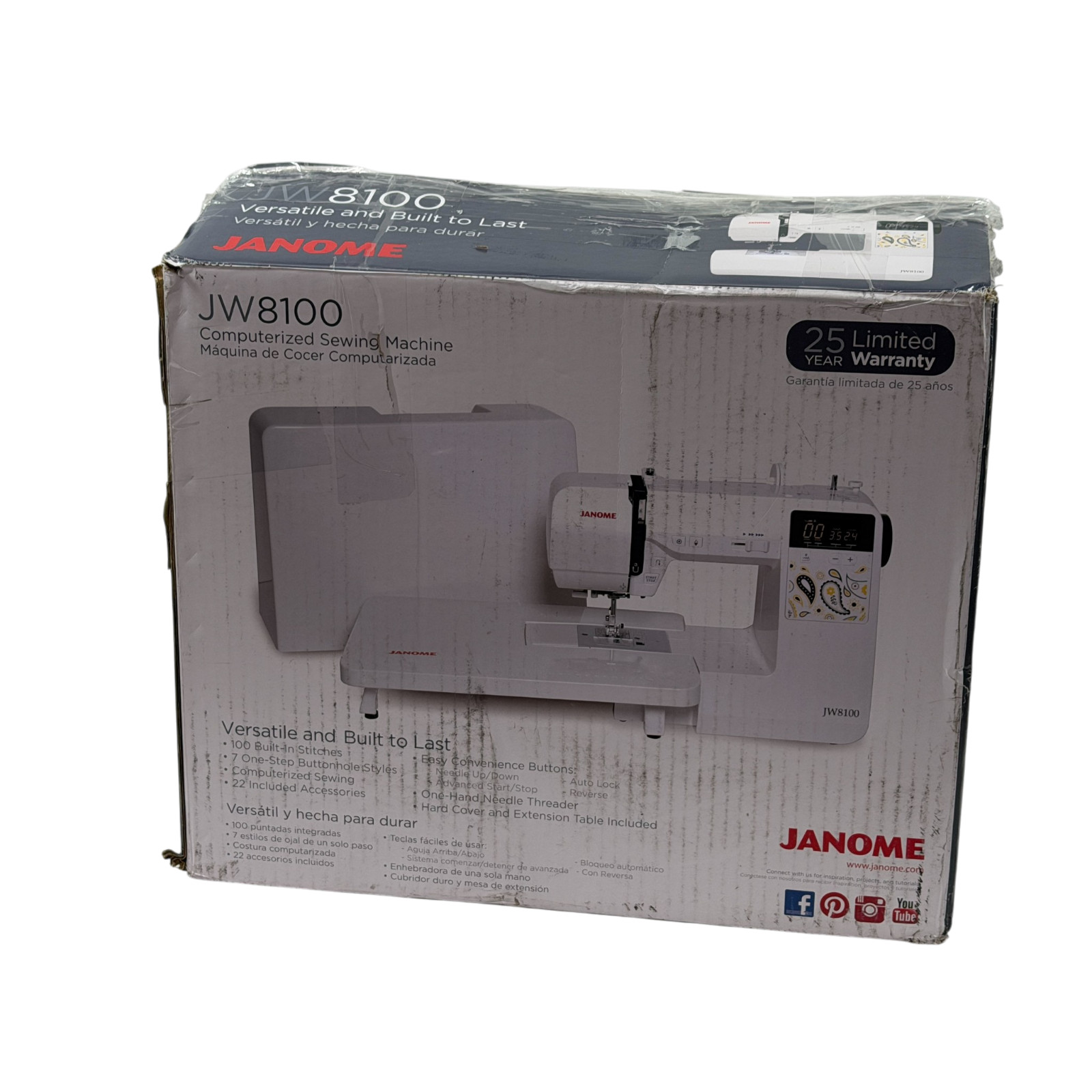 Janome JW8100 Sewing Machine Fully-Featured Computerized Hard Cover Table Works