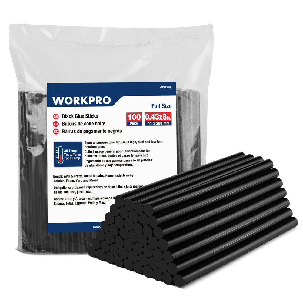 WORKPRO Hot Glue Sticks 100 Pack Black Hot Melt Adhesive Glue Sticks 0.43×8 Inch