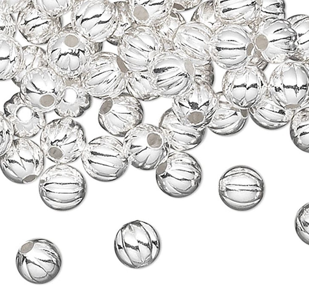 Bead, 100 Silver Plated Brass 3mm Corrugated Round Beads with 0.7mm Hole