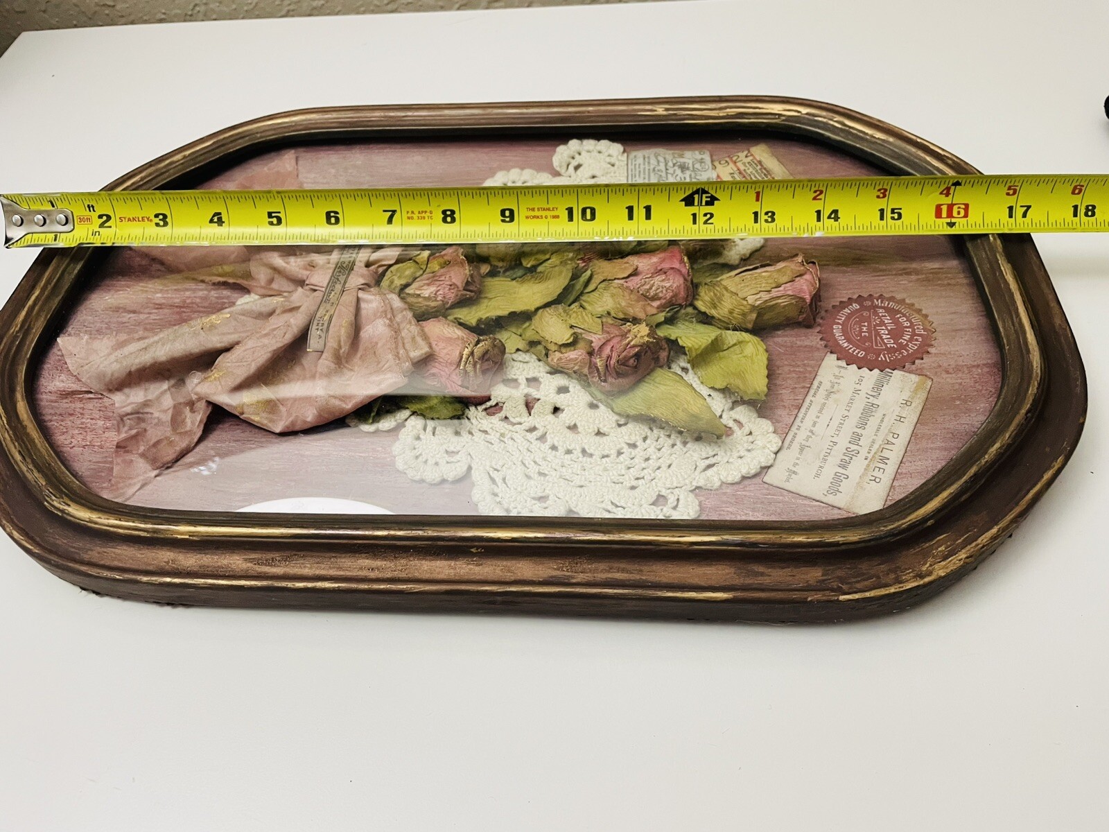 Old World Antique Curb Glass Antique Frame Faux Rose Bouquet Handmade CL