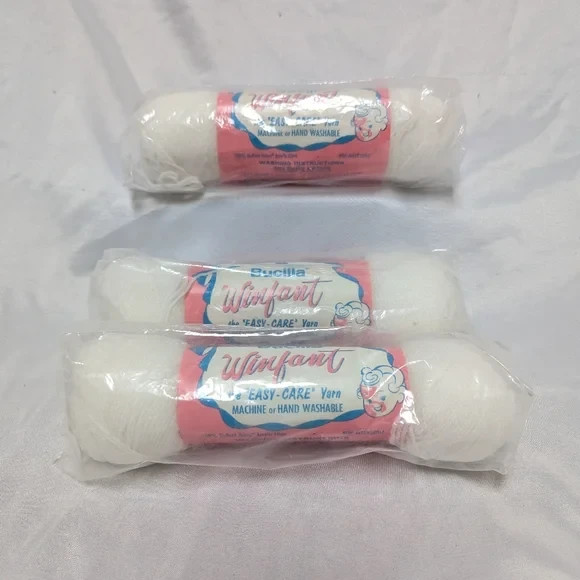 NOS Bucilla Winfant “Easy Care” Vintage Orion Acrylic Baby Yarn 3- 1oz Skeins