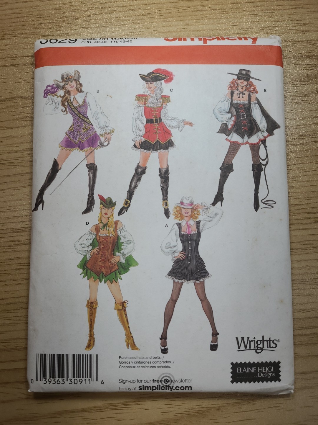 Simplicity Pattern 3629 Sz 14-20 Sexy Pirate Gangster Cowgirl Costume Cosplay