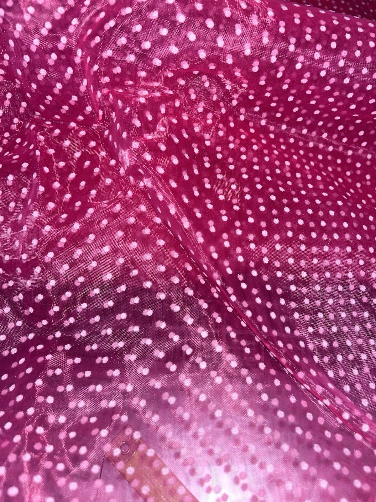VTG Dark Rose Pink Sheer Flocked Dotted Swiss Organza Flocked Doll Dress BTHY