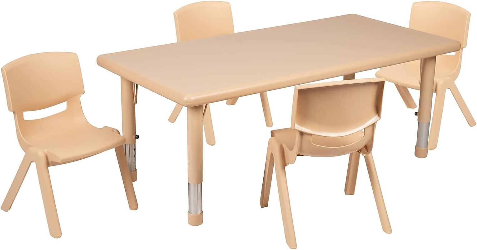 Emmy 24″x48″ Adjustable Activity Table Set with 4 Chairs – Natural Plastic