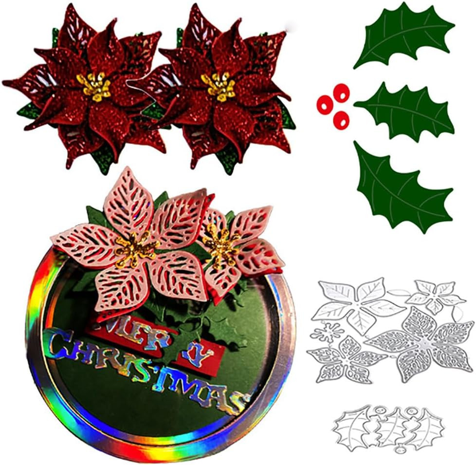 Flower Metal Cutting Die Poinsettia Flower Leaf and Holly Die Cuts for Card Maki