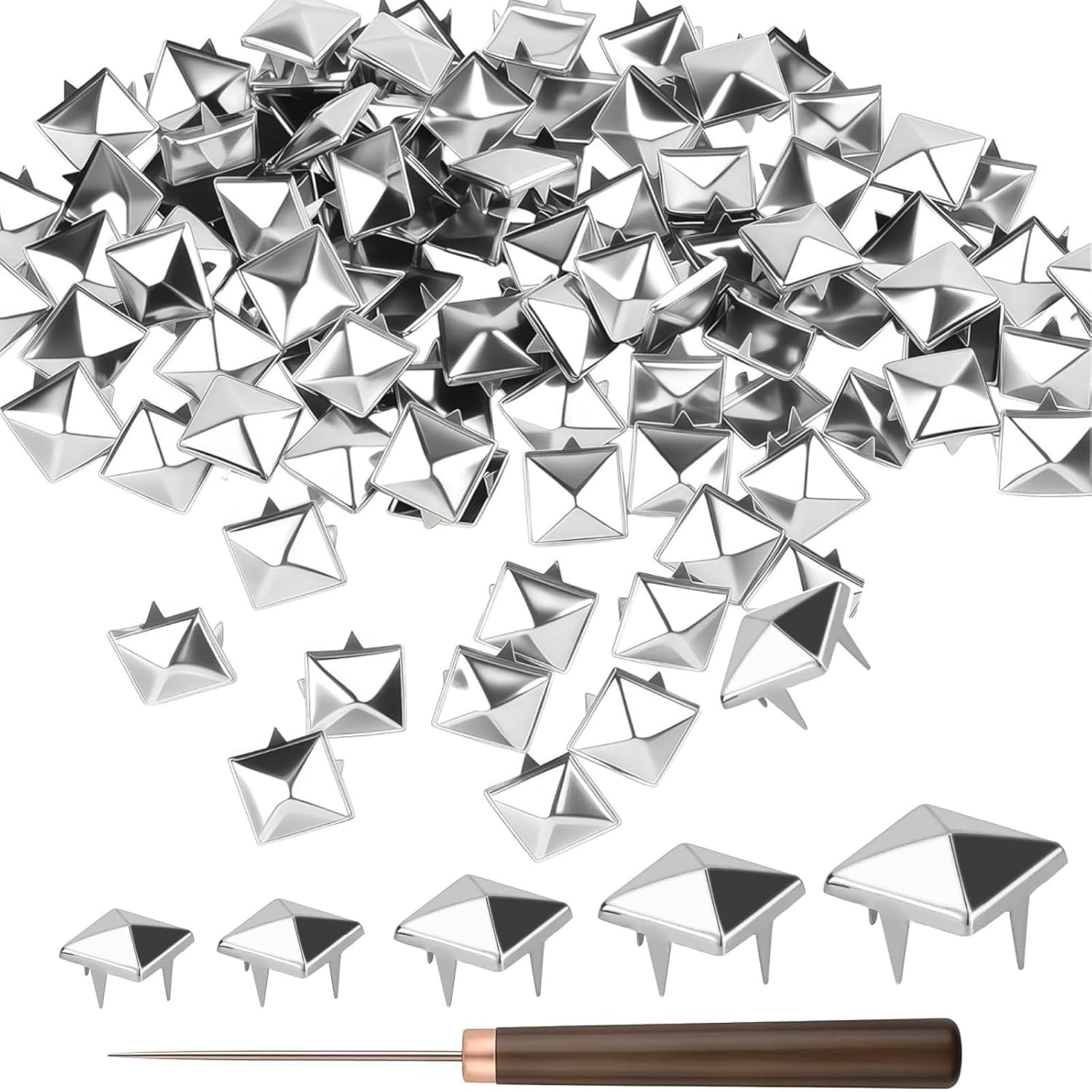500Pcs Square Pyramid Studs for Clothing – 4/6/8/10/12Mm Silver Metal Punk