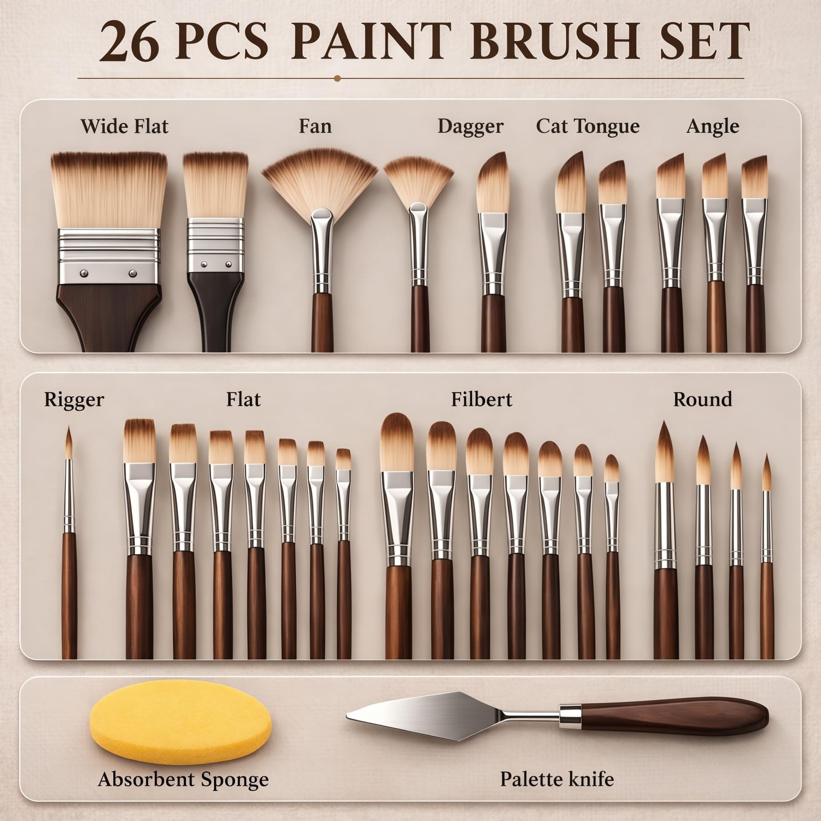 26Pcs Paint Brush Set with Stand-Up Brush Case, Travel Watercolor Acrylic Pai…