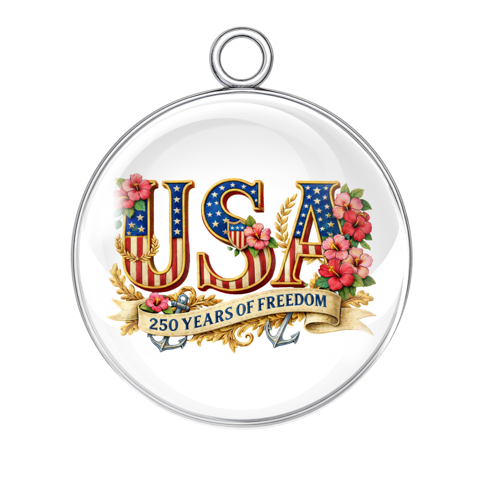 Patriotic USA Charms for Jewelry, 250 Years of Freedom Glass Cabochon Charms