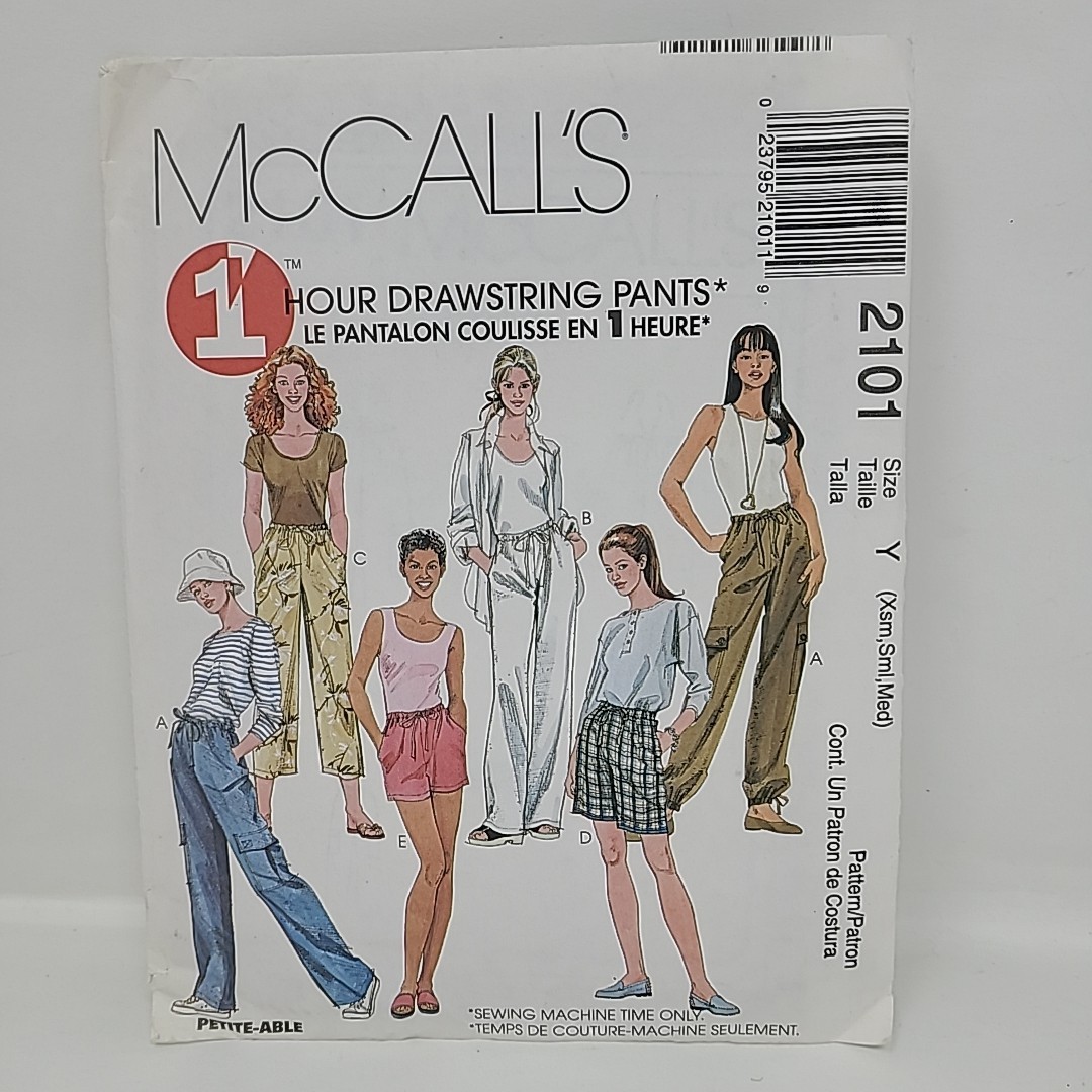 McCalls 2101 Pants Shorts PATTERN Women’s Xsm-Med Drawstring CLASSIC Design