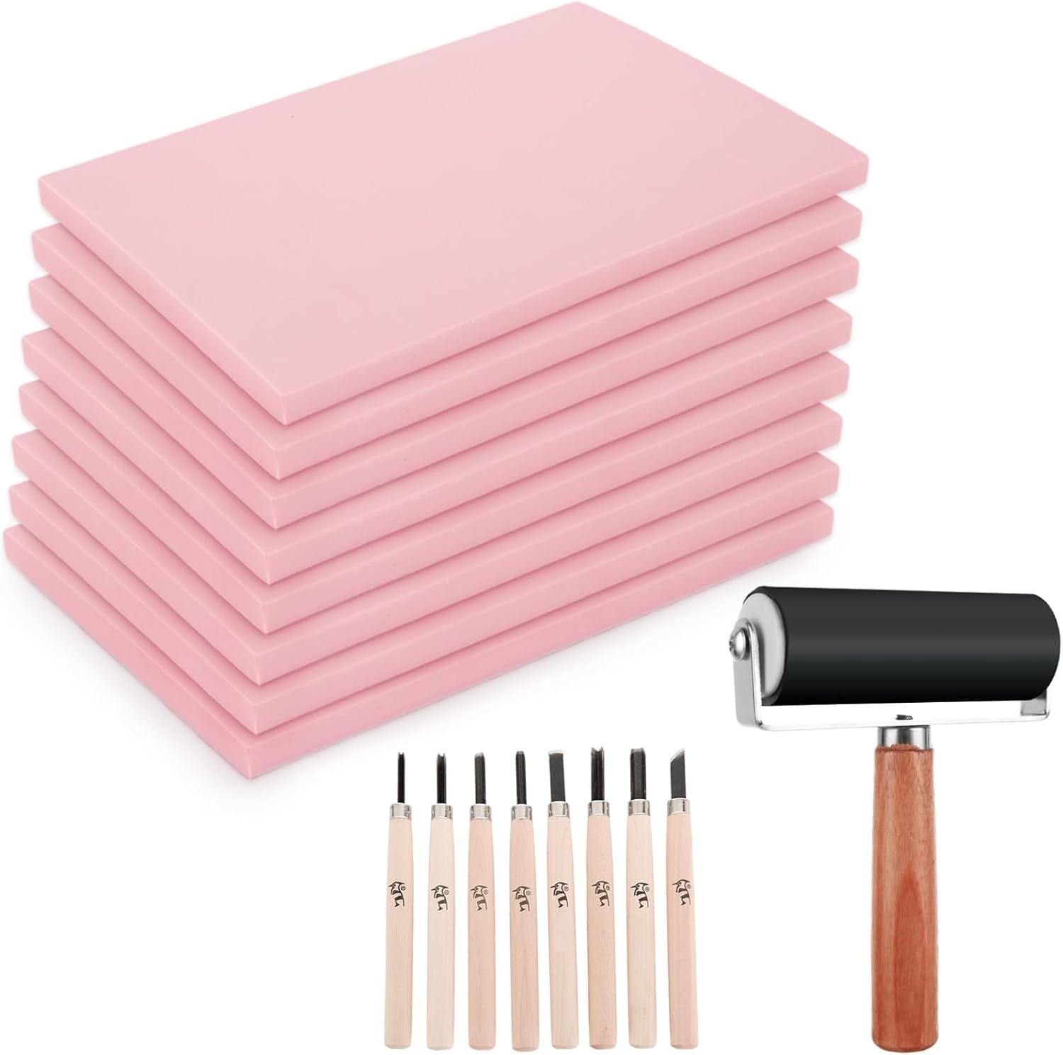 8PCS 4×6 Inch Linoleum Carving Blocks for Printmaking, Rubber Linocut Block Stam