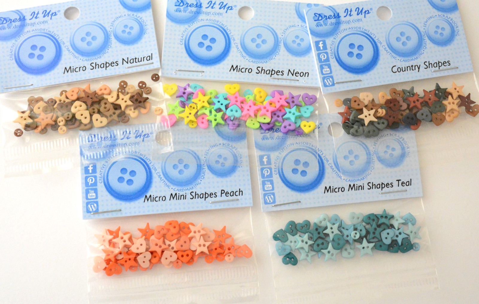 Micro Shape Buttons / Sew-Thru Stars ~ Hearts / Jesse James / 14 Color Choices
