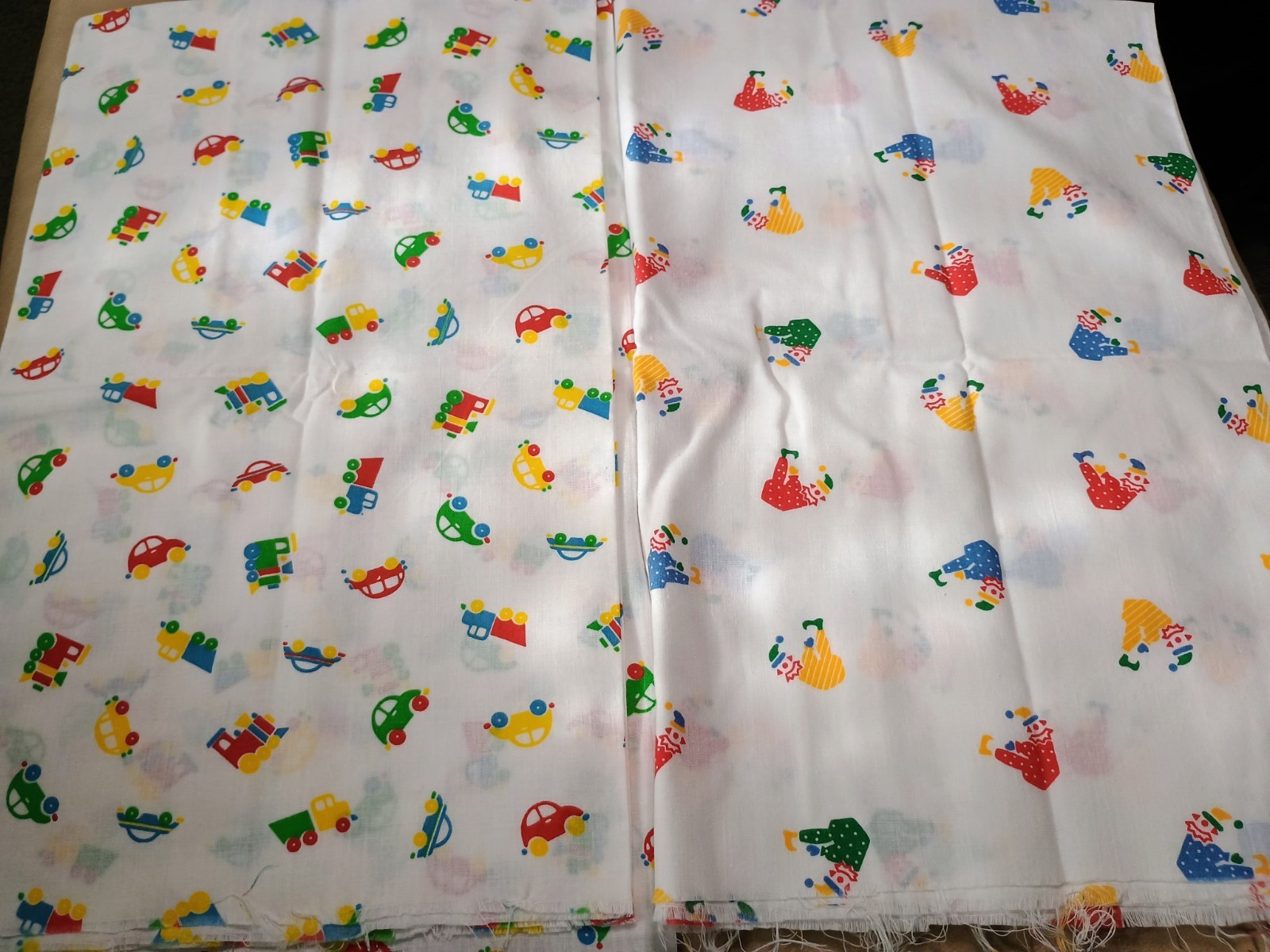 Vintage Material Transportation & Clowns Print 1yd x 44″ Fabric Truck Trains