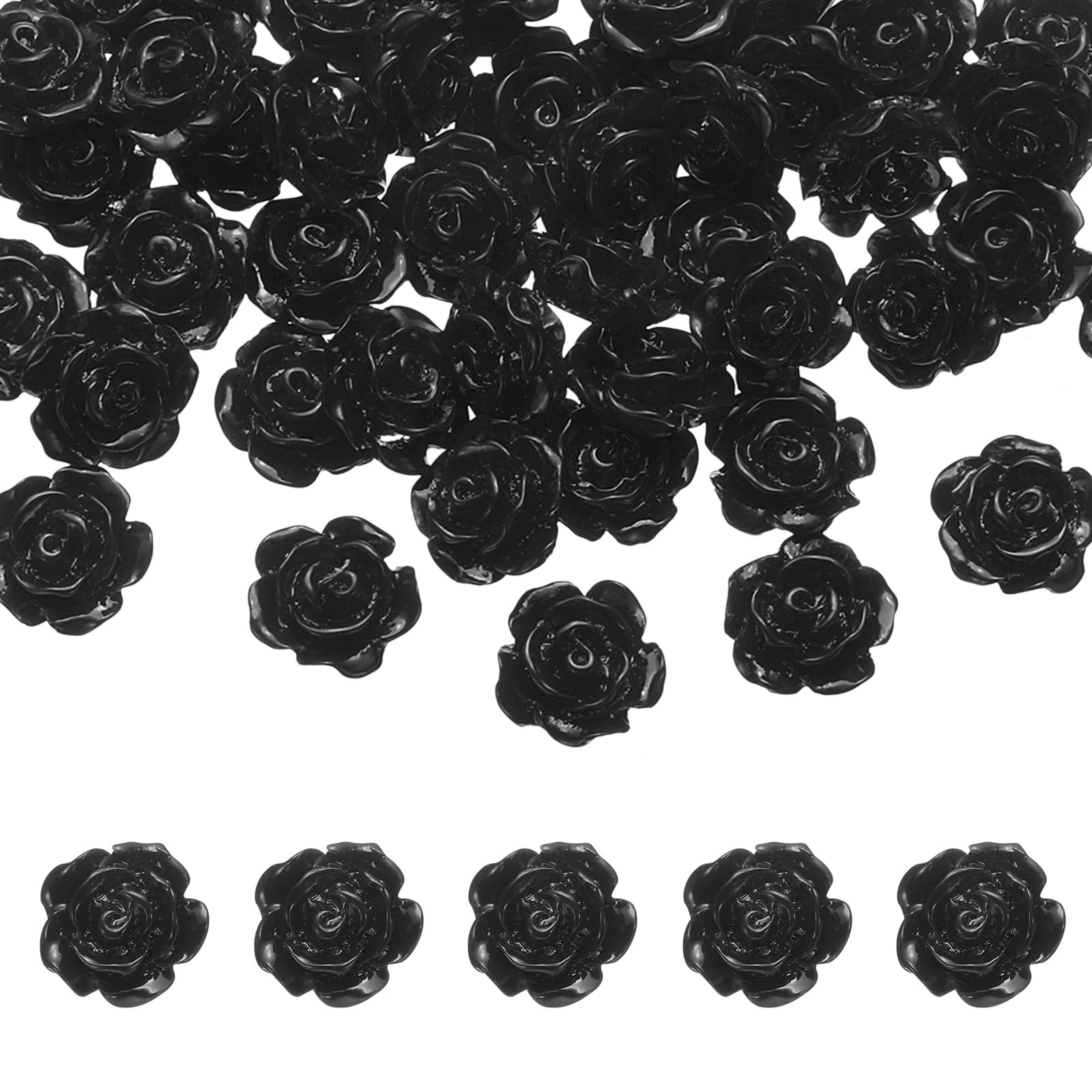 uxcell 50 Pcs Black Resin Rose Flower 10 x 5 mm/0.39 x 0.2 inch (L*T),