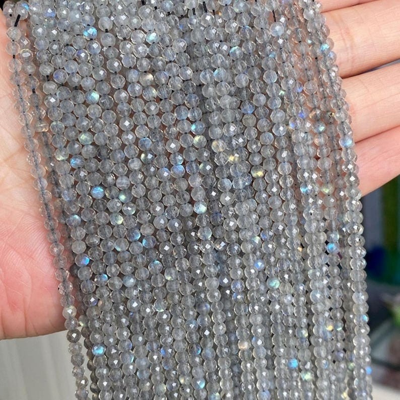 2 Strand Labradorite 2-3MM Faceted Round Gemstone Beads For Jewelry Making 12″