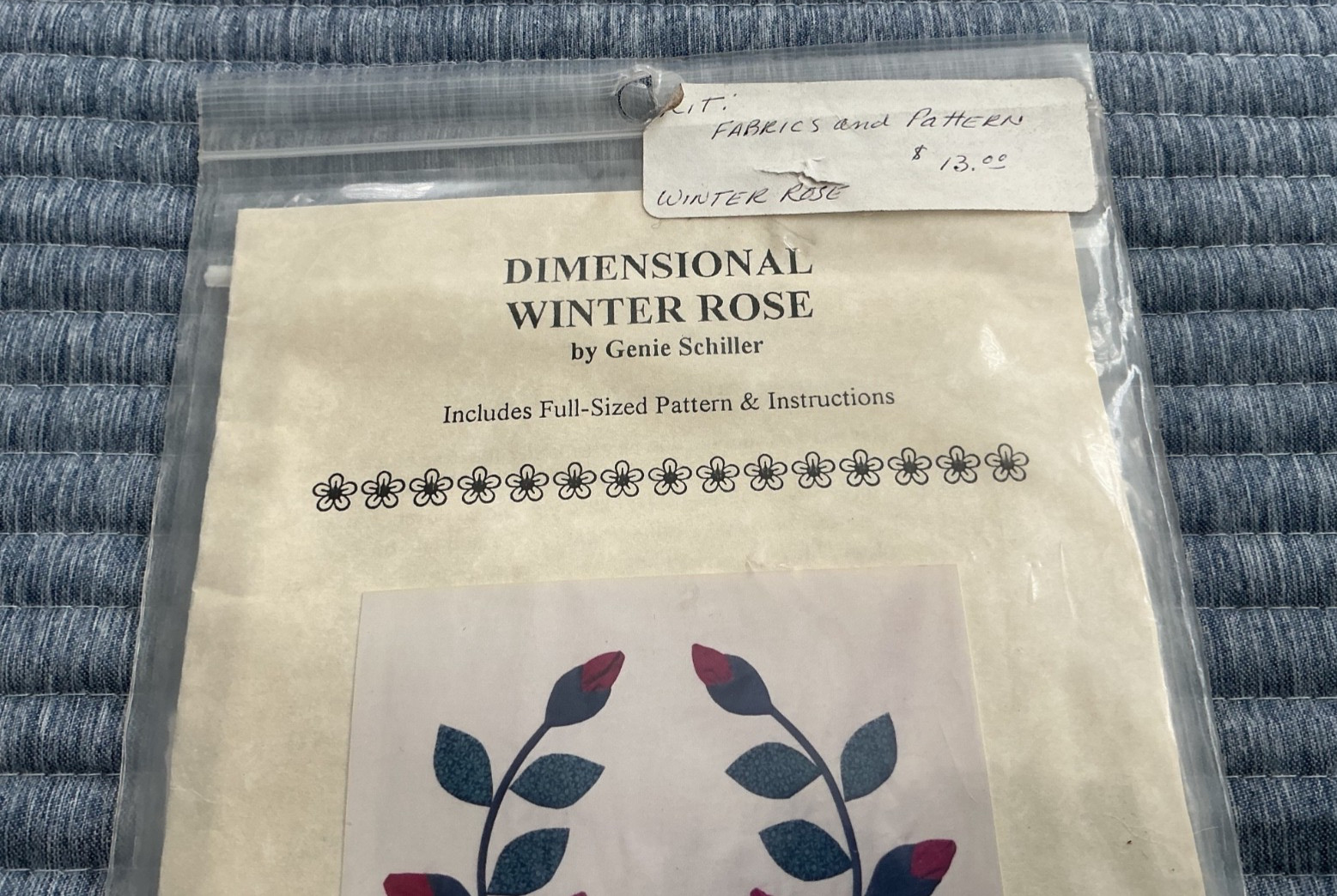 Quilt Block Kit Dimensional Winter Rose Pattern Fabric And Instructions